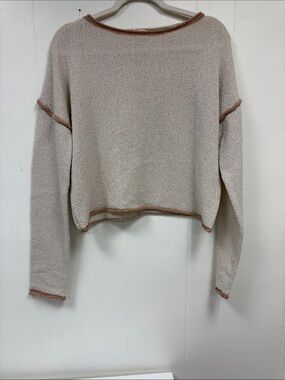 NWOT hem and threadRelaxed Boxy Cream Sweater with Contrast Trim